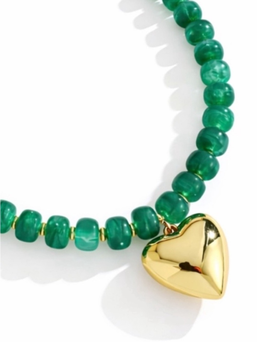 New! Coastal Green Beaded Gold Heart Statement Necklace NWOT 1014